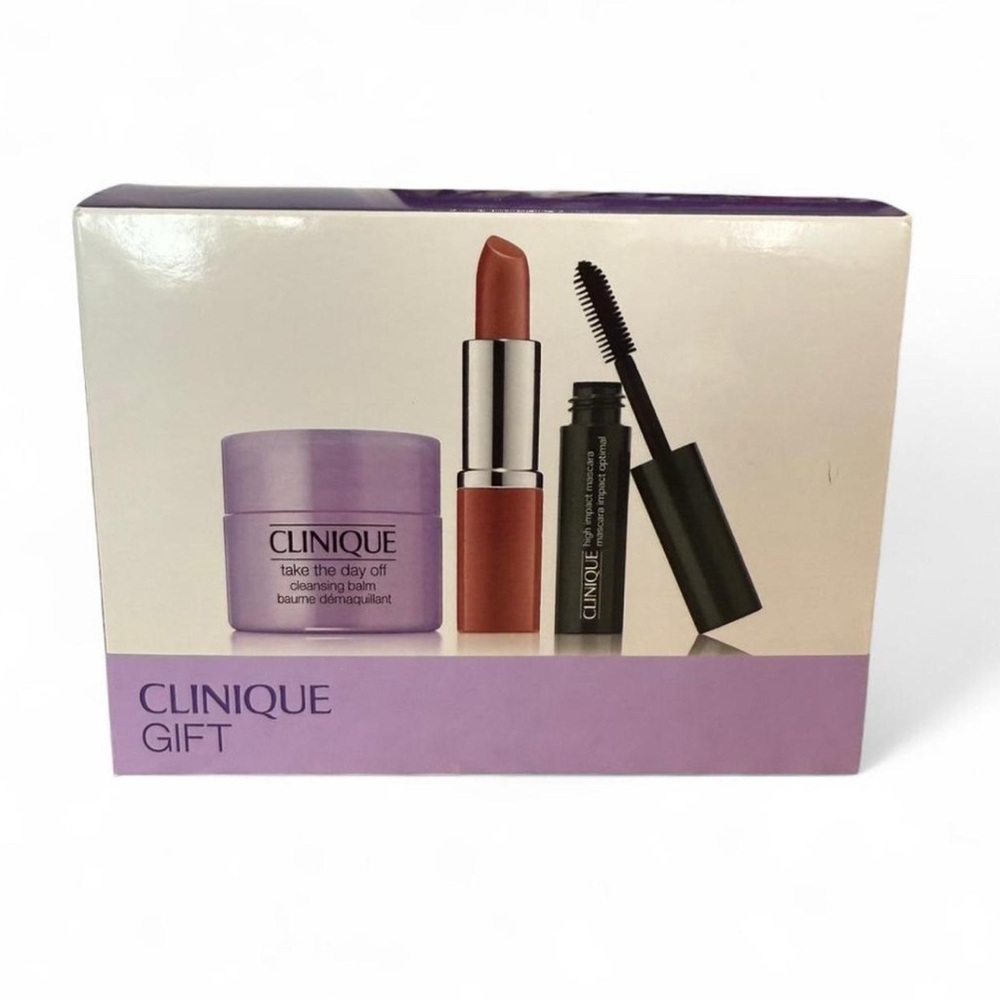 New Clinique Gift Set with Lipstick, Cleansing Balm, and Black Mascara
